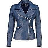 Jild Women's Asymmetrical Zip-Up Real Lambskin Leather Motorcycle Jacket - Casual Fashion Moto Biker Leather Jacket Women