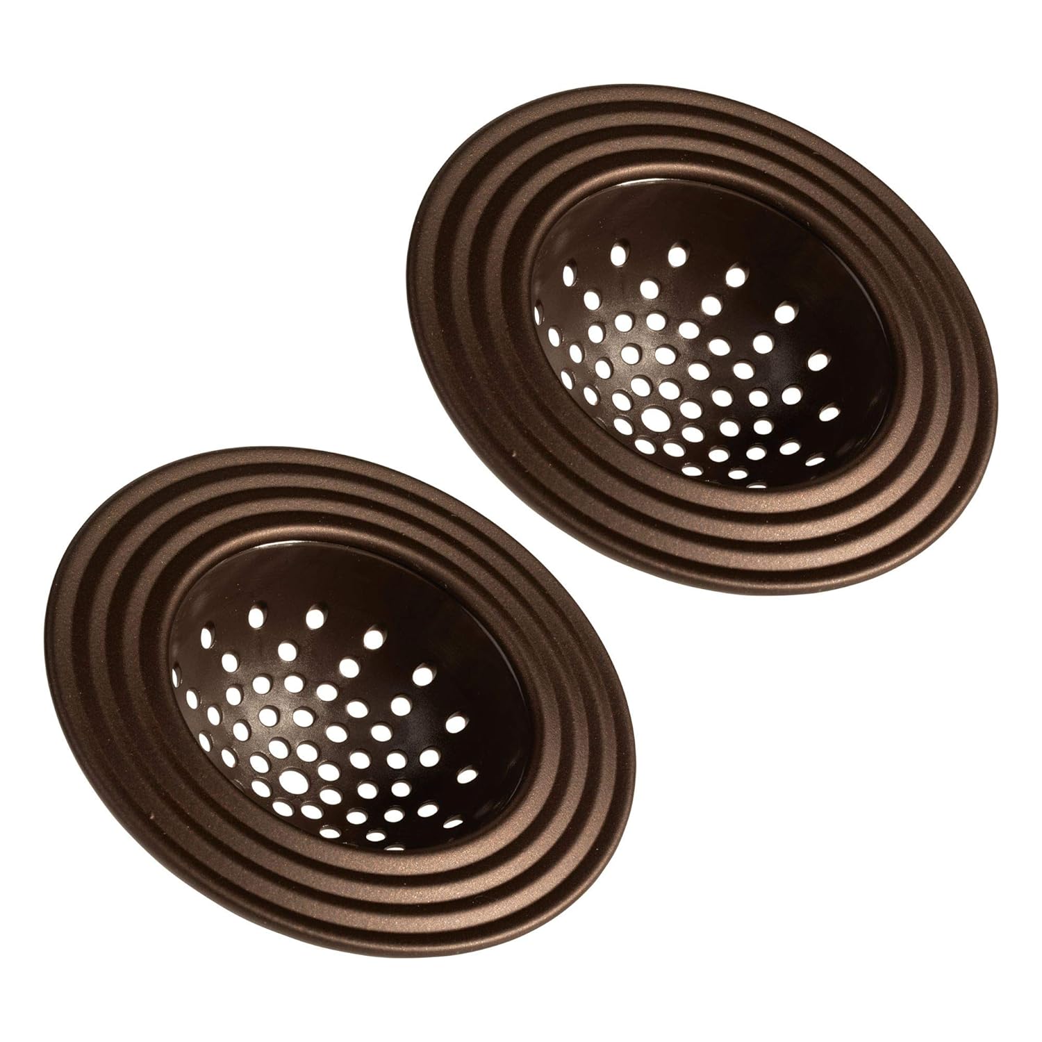 mDesign Modern Kitchen Sink Strainer, Drain Cover for Standard Kitchen Sinks, Double Farmhouse Sinks, Utility Sinks - Flexible Base Traps Debris, Wide Metal Rim, 4" Round - 2 Pack - Bronze