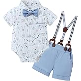 ZOEREA Baby Boy Clothes Suit Infant Short Sleeve Gentleman Outfits Dress Shirt+Bowtie+Suspender Shorts 0-18M
