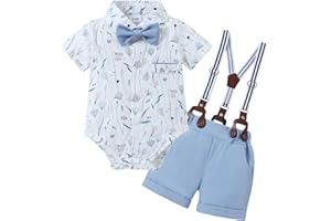 ZOEREA Baby Boy Clothes Suit Infant Short Sleeve Gentleman Outfits Dress Shirt+Bowtie+Suspender Shorts 0-18M