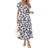 STYLEWORD Women's Summer Dresses 2025 Square Neck Short Sleeve Floral Casual Ruffled Tiered Maxi Dress