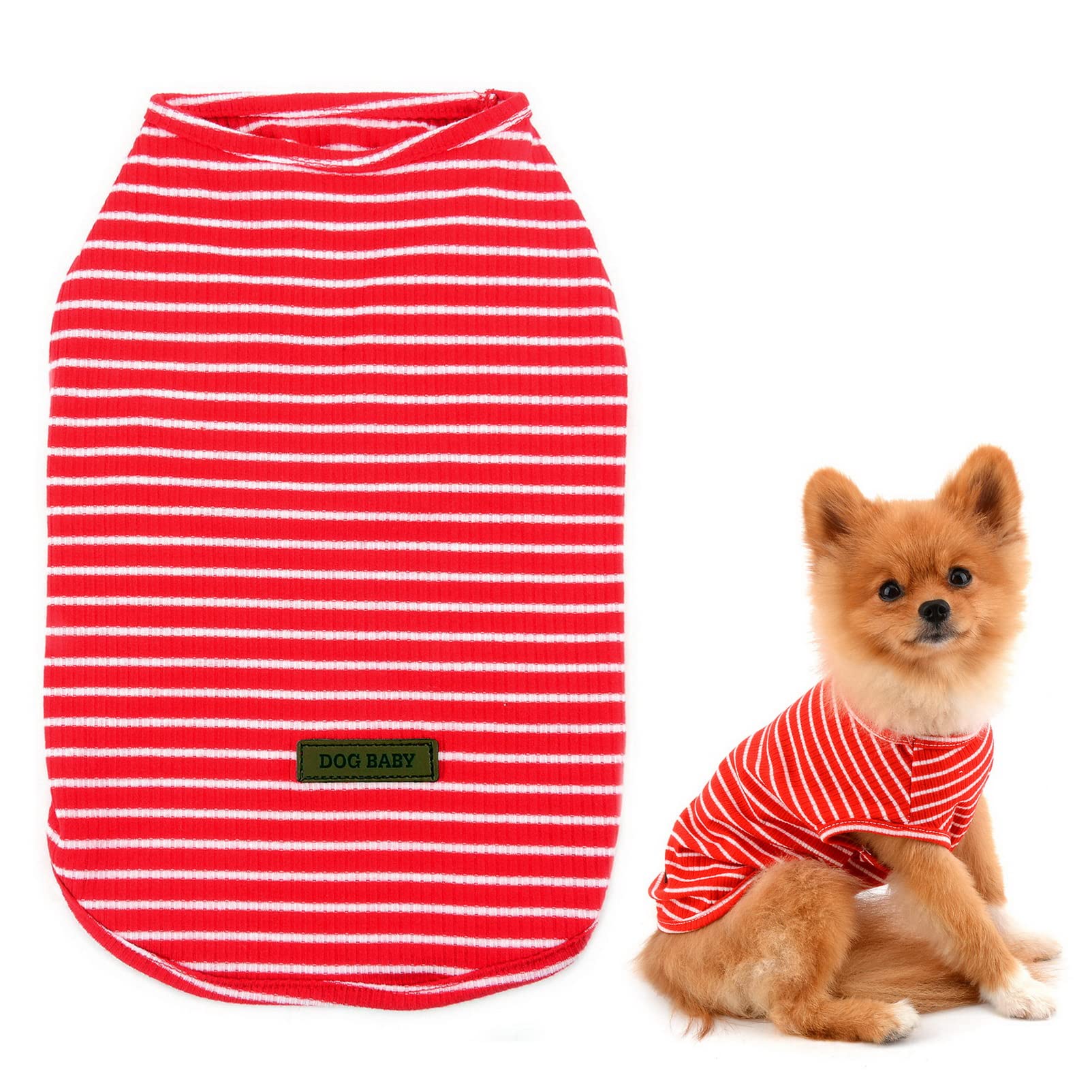 SMALLLEE_LUCKY_STORE Basic Pet Knitted Cotton Striped Tee Shirt for Small Dogs Cats Boy Girl Puppy Sleeveless T Shirt Vest Soft Chihuahua Summer Clothes,Red,Small