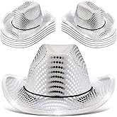 Kigeli 10 Pcs Lights LED Cowboy Cowgirl Hat LED Flashing Hat Cowgirl Hat for Western Cowboy Role Play(Silver,Sequin)