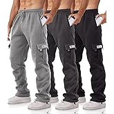 Minorlee Cargo Pants for Men 3 Pack Relaxed Fit Mens Joggers with Pockets,Fleece Hiking Tactical Workout Pants Casual