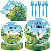 iPartyGo Golf Party Plates Napkins - 96 PCs Blue Green Forks Paper Disposable Tableware Set Golf Theme Birthday Sports Happy Birthday Party Decorations Supplies Favors Serves 24 Guests Men Boys Adults
