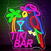 Tiki Bar Neon Sign for Wall Decor Dimmable Tiki Parrot Cocktail Neon Light for Man Cave Birthday Gifts for Drinking lover USB Powered Bar Sign for Home Bar Hawaii Palm Tree Beach Party Beer Pub Store Garage Bedroom Art Size 12.9 * 11.1In (WZCP193)