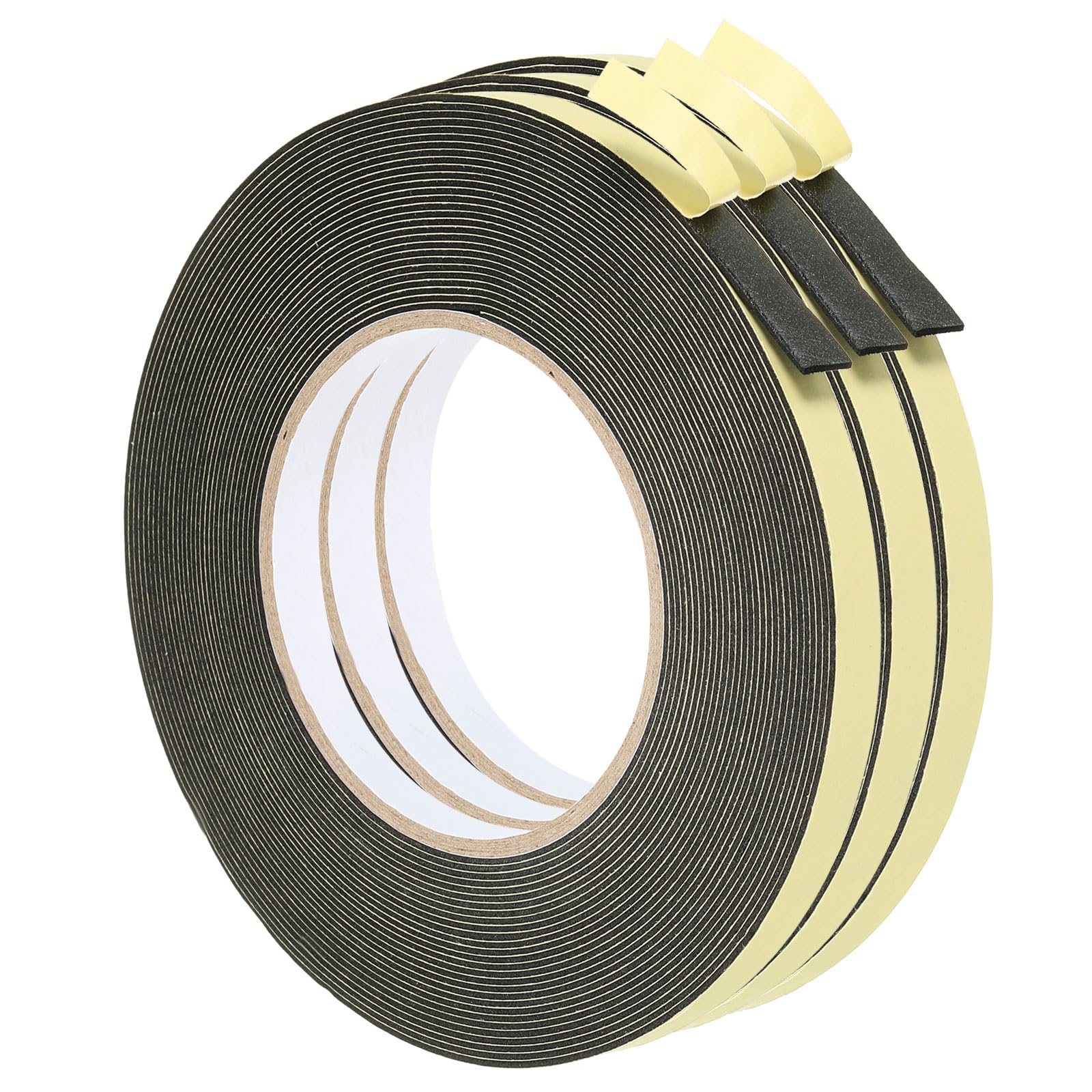 PATIKIL 10m/33ft Sealing Foam Tape, 3Rolls Single Sided Weather Stripping Door Seal Strip for Window Door Insulation, Black (3/8In x 1/16In x 33Ft)