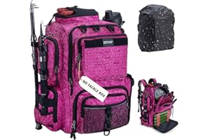 Goture Fishing Backpack,900D Water-Resistant Tackle Backpack with Rod Holders,45L Large Fishing Bag Storage Gear Tackle Bag with Rain Cover,Bottle Holder for Travel Camping Hiking(Without Tackle Box)