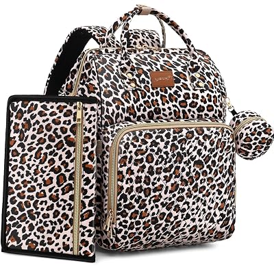 ROSEGIN Diaper Bag Backpack with Changing Pad, Pacifier Case, Baby Bag for Boy Girl Toddler - Large, Stylish, Waterproof Travel Quilted Diaper Bag for Mom - Baby Shower - Cheetah