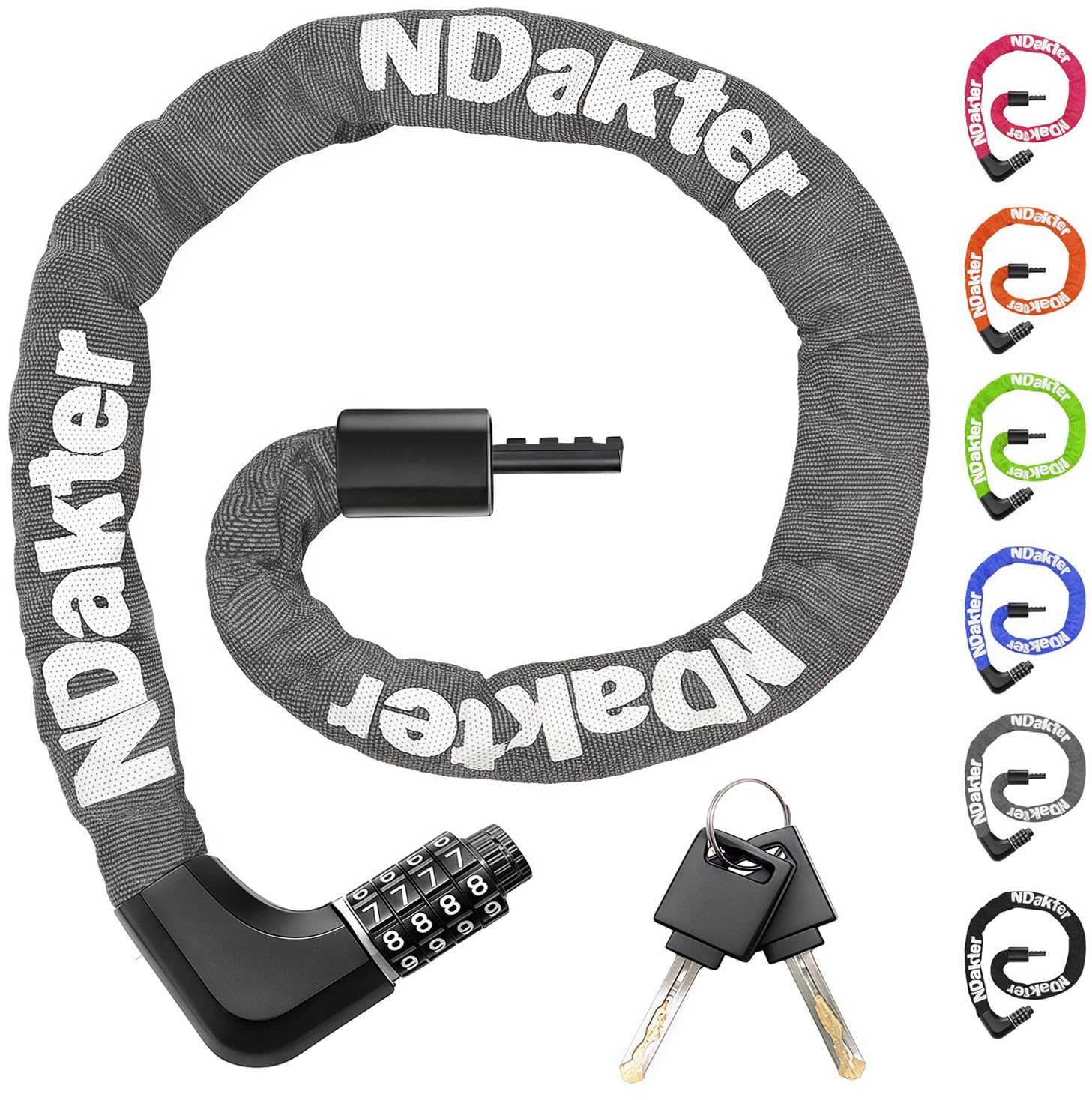 Photo 1 of NDakter Upgrade Bike Chain Lock with 4 Digit Combination and 2 Keys, 3.2/4.28 Ft Heavy Duty Anti-Theft Bicycle Lock, 2 Ways to Unlock High Security Scooter Locks for Ebike, Escooter, Door