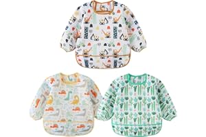 HaimoBurg 3 Pcs Waterproof Long Sleeves Baby Bibs Weaning Smock Bib 3-24 Months
