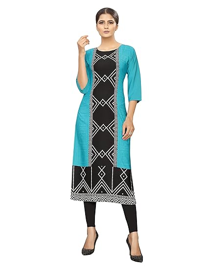 Women's Sky Blue Colour Crepe Digital Print Knee Long W Style Kurta/Kurti