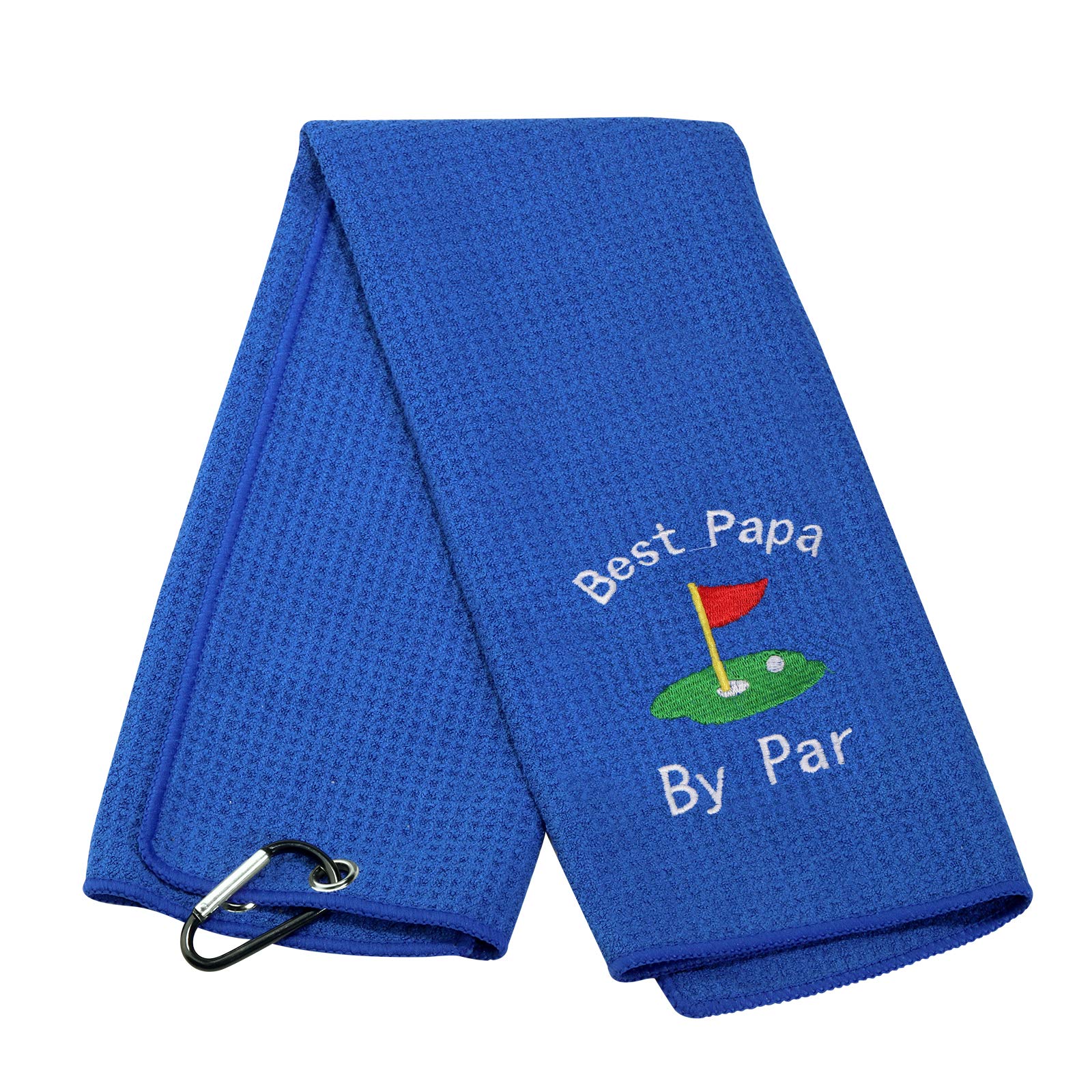 Dad Golf Towel Embroidered Golf Towel Gift Golf Father Gift Embroidered Golf Towel with Clip (papa White Words Blue)