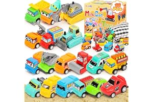 SevenQ Toy Cars for Kids, 18Pcs Construction Toys Mini Excavator Tow Truck Toy Pull Back Cars Race Car Vehicle Playset with Storage Bag Birthday Gifts for Toddlers Easter Basket Stuffers