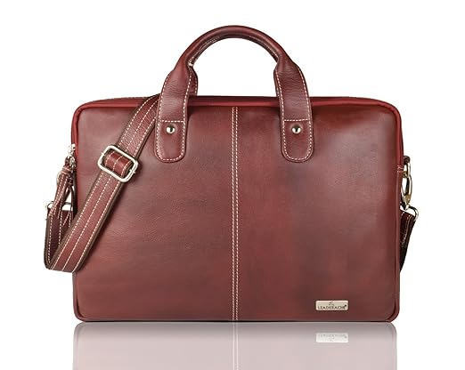 Leaderachi Brown Leather 15 inch Laptop Messenger Briefcase Bag [Salvador,Brown]