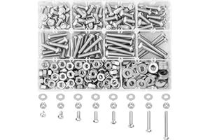 Hakkin 330pcs SAE 1/4-20 UNC Hex Socket Button Head Cap Screw Bolts Flat Washers Nuts Assortment Kit 304 Stainless Steel, 8 Sizes (Length 3/8" to 2"), Machine Screws Set with Storage Case