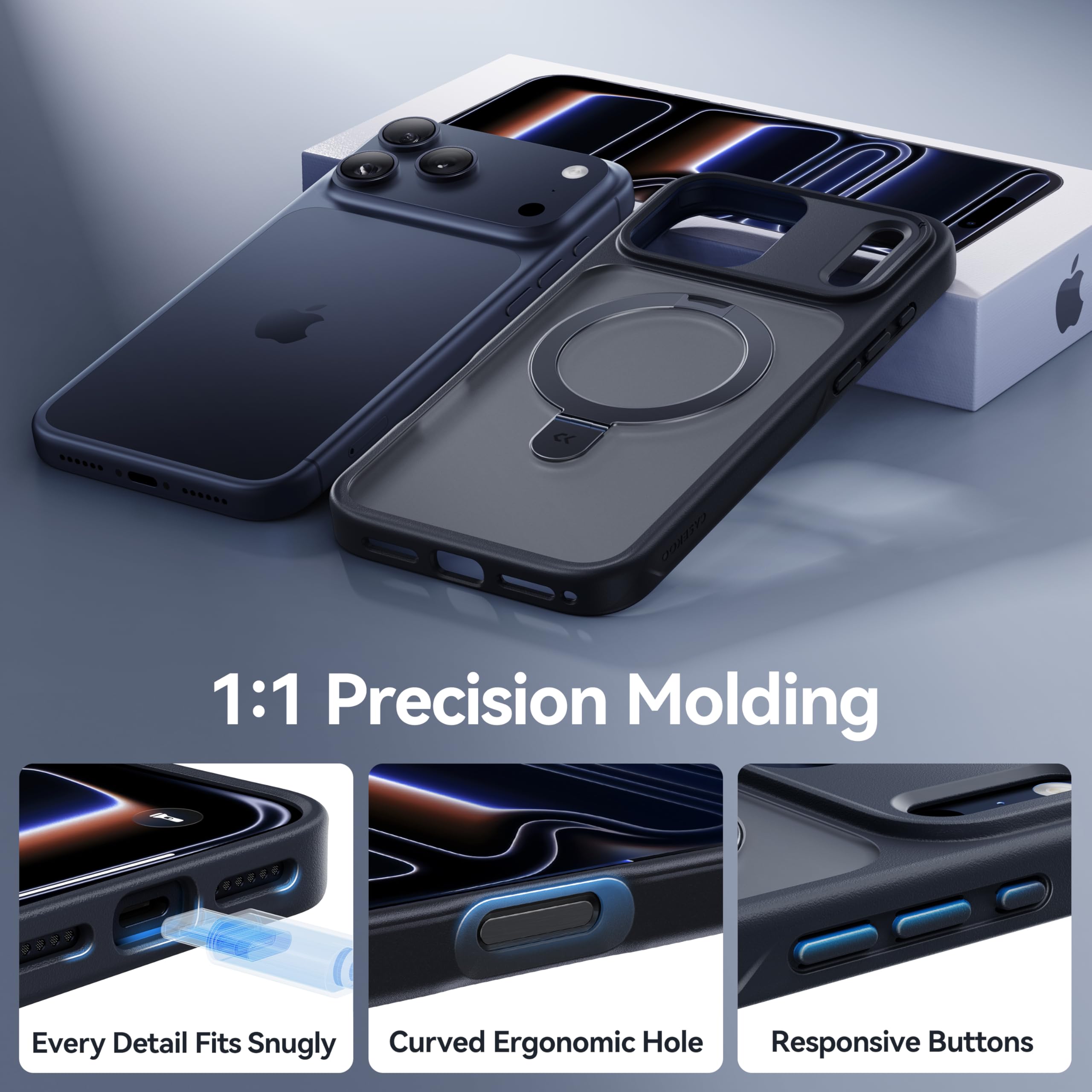 CASEKOO Ultra-Magnetic Stand for iPhone 17 Pro Max Case [Military Drop Protection] [Compatible with MagSafe] Shockproof Translucent Matte Slim Ring Holder Case for iPhone 17 ProMax 6.9