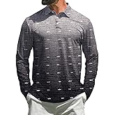 ELETOP Mens Golf Shirts Long Sleeve Print Performance Polo Shirts Moisture Wicking Dry Fit Golf Polo for Men