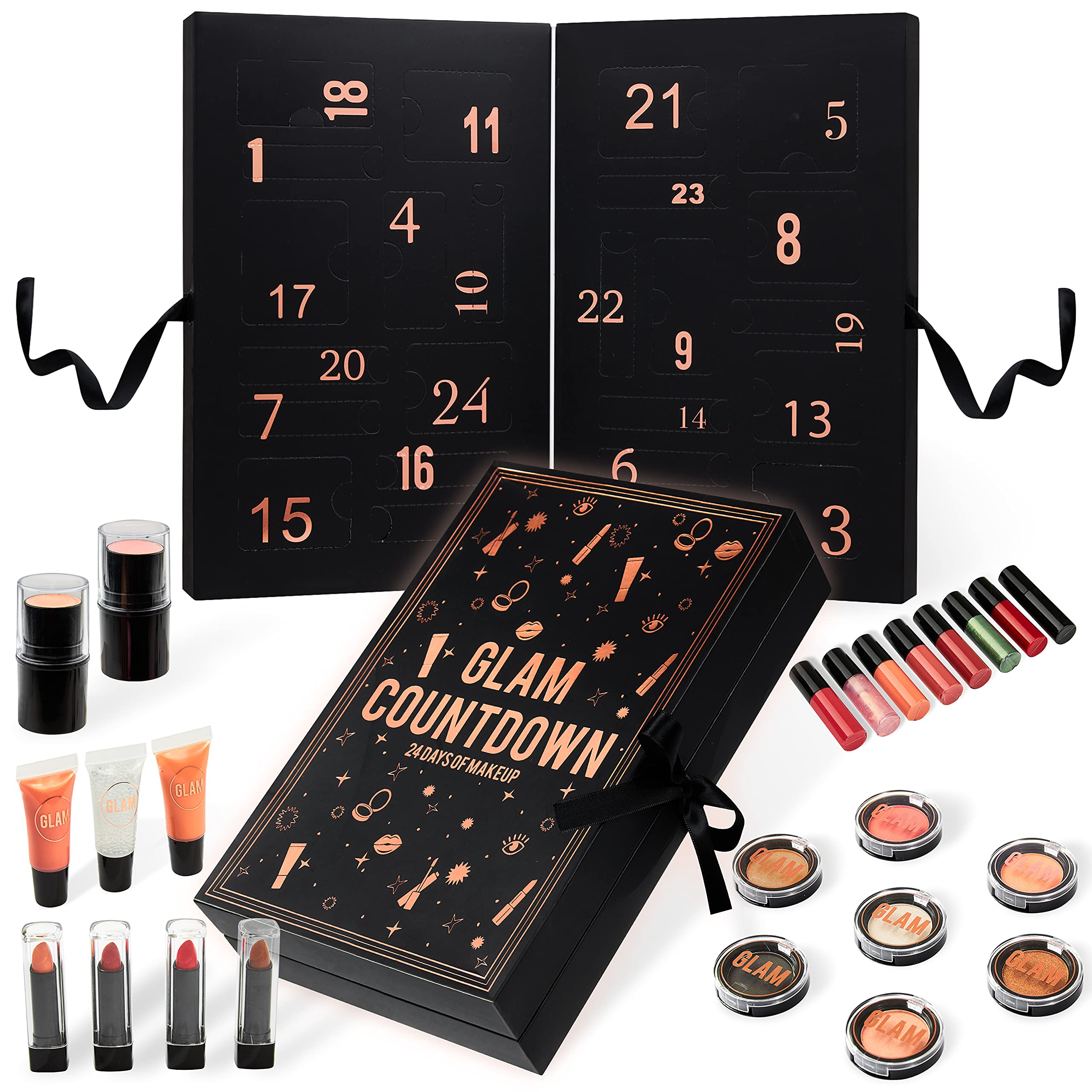 KreativeKraft Beauty Advent Calendar 2025, Makeup Set, Pampering Skincare Christmas Countdown Calendar for Girlfriend Wife Mum Sister, Gifts for Her (Black)