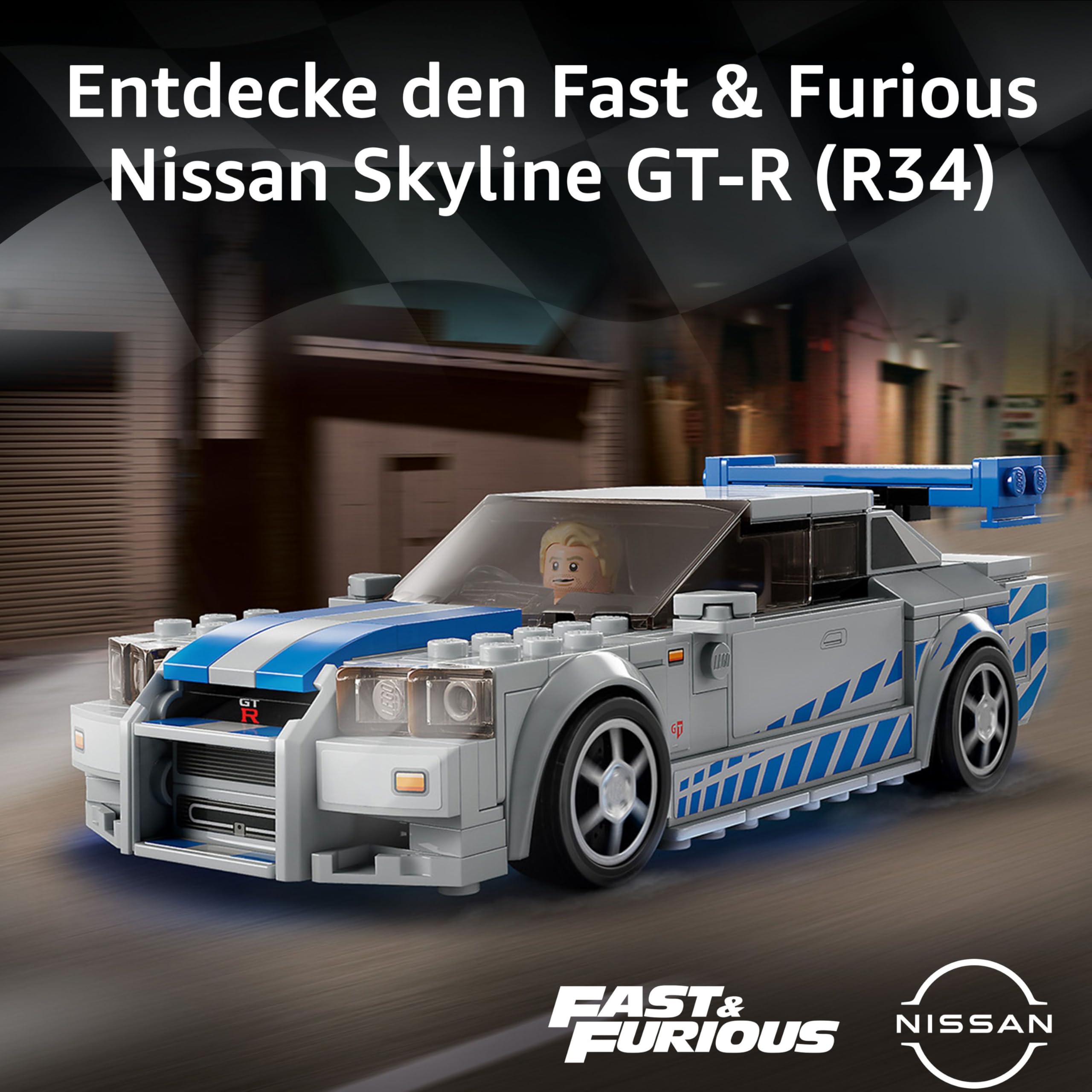 LEGO Speed Champions 2 Fast 2 Furious Nissan Skyline GT-R (R34) Rennwagen Spielzeug zum Bauen, 2023 Modell Auto-Bausatz mit Brian O'Conner Figur 76917 2