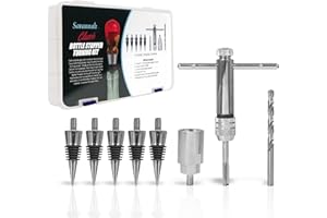 Peachtree Woodworking Supply Bottle Turning Kit with 5 Classic Chrome Stoppers 19/64 inch Drill Bit 1 inch 8 tpi Chuck and Ratcheting Handle with 3/8 inch Tap