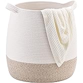 MINTWOOD Design Large 17 x 17 Inches Decorative Woven Cotton Rope Blanket Basket for Living Room, Laundry Basket Hamper, Storage Baskets with Handles for Toys, Throws, Pillows, Towels, Shoes, Brown