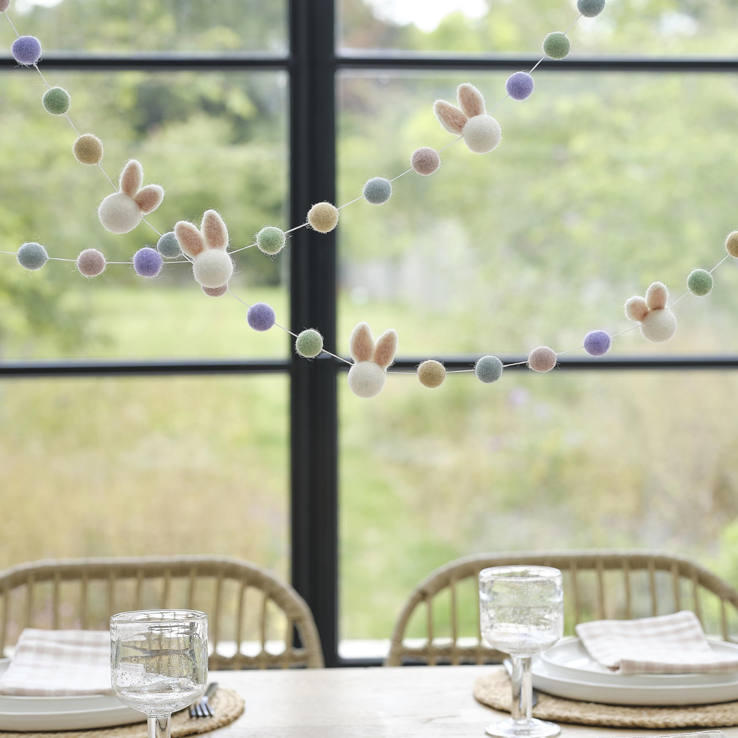 Ginger Ray Pastel Felt Easter Bunnies & Pom Poms Garland Bunting Decoration 1.5m — image 1