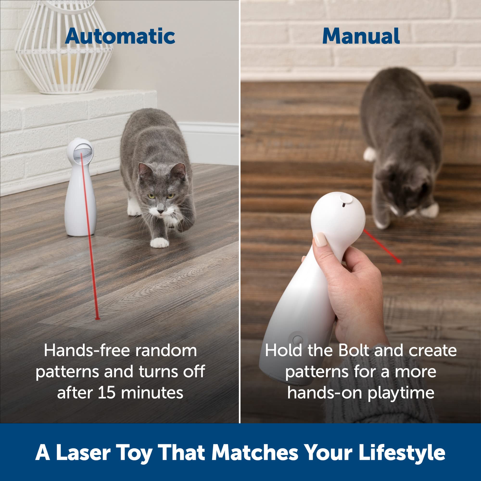 PetSafe Bolt Automatic, Interactive Laser Cat Toy – Adjustable Laser with Random Patterns Small