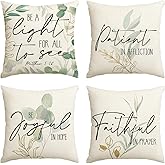AVOIN colorlife Eucalyptus Leaves Fall Throw Pillow Covers, 18 x 18 Inch Green Leaves Be A Light for All to See Cushion Case Decoration for Sofa Couch Set of 4