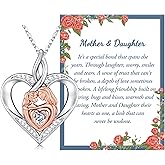 IEFLIFE Valentines Gifts for Her Kids Girls - 14K White Gold Plated Heart Mother and Daughter Necklace Jewelry for Girls Women, Valentines Gifts for Mom Daughter Necklace Jewelry