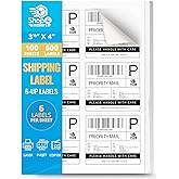 Shop4Mailers 6-Up White Permanent Self Adhesive Shipping Labels 3 1/3” x 4” Easy Peel Stickers for Laser & Inkjet Printers - 100 Sheets - 600 Count Labels