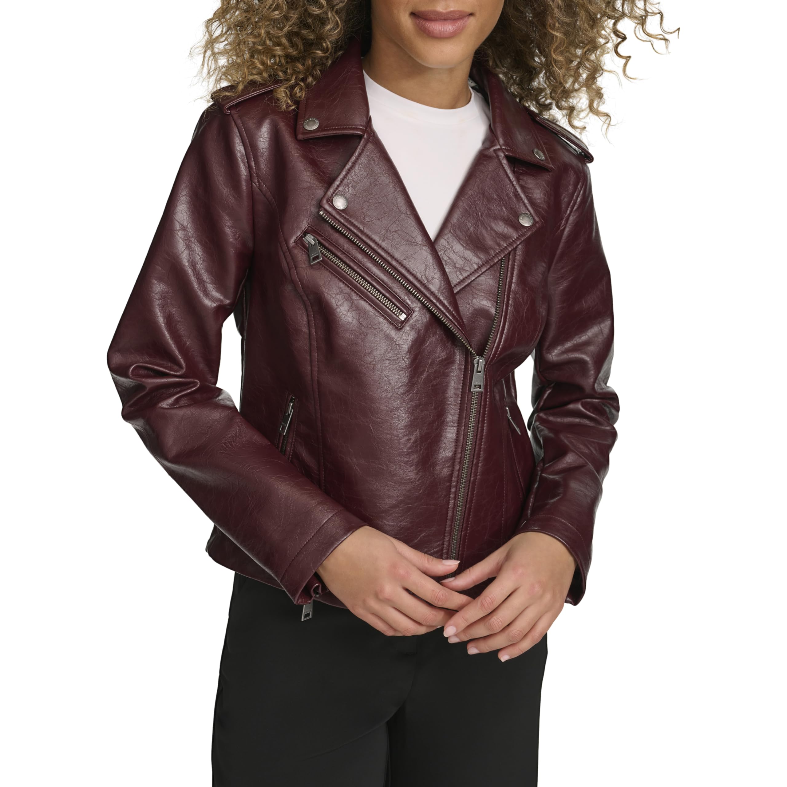 Levi's Women's Faux Leather Classic Asymmetrical Motorcycle Jacket, Fig Gloss PU, Small Image