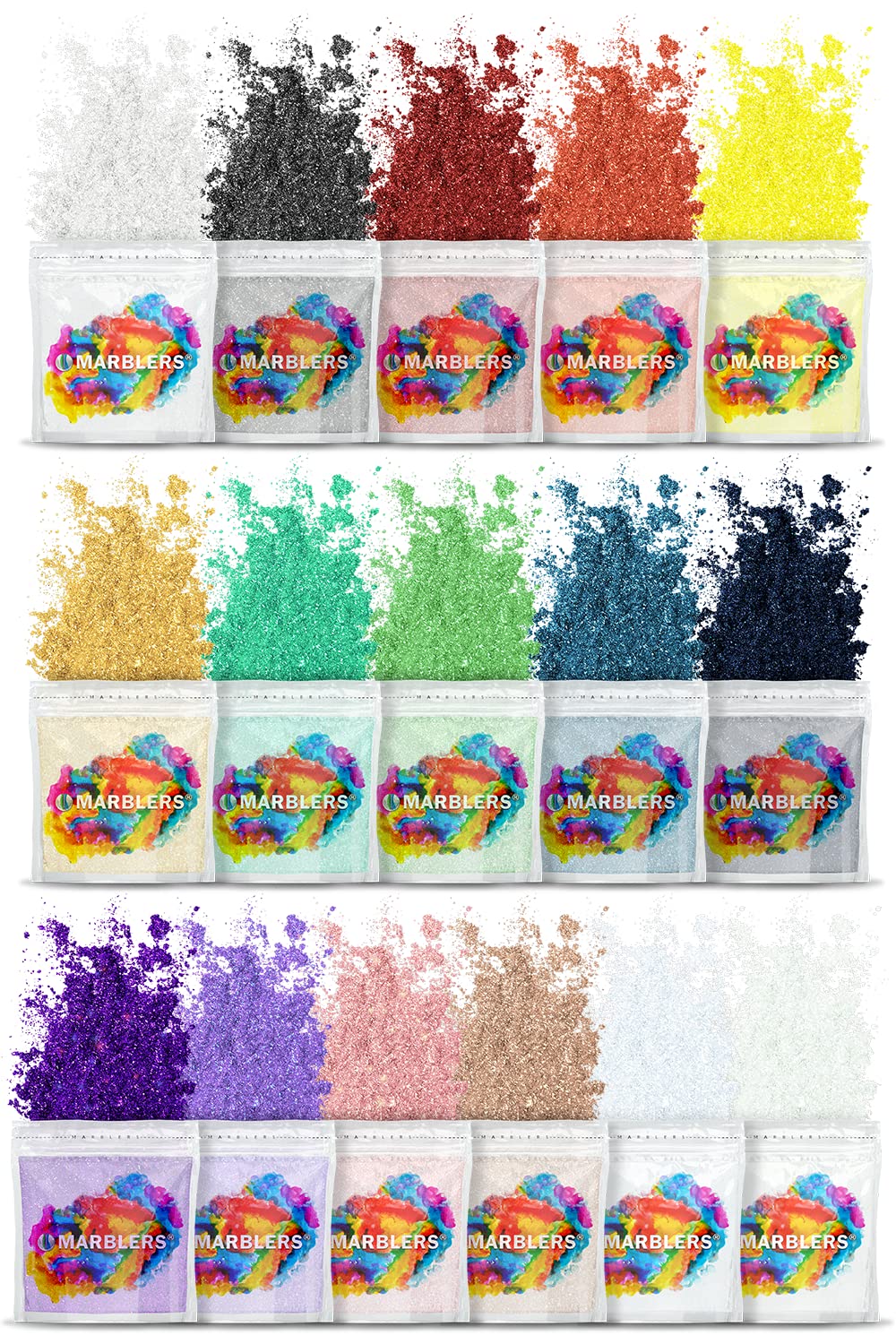 MARBLERS Mica Powder Colourant Set [Pearl 16 Colour Set] |Cosmetic Grade | Epoxy Resin Pigment | Dye | Non-Toxic, Vegan, Cruelty-Free | Lip Gloss, Nails, Body Butter, Bath Bomb, Candle & Soap Making