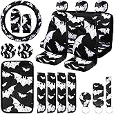 Frienda 20 Pieces Bats Car Seat Covers, Black Bats Pattern Car Accessories Set Steering Wheel Cover Seat Belt Pad Handbrake Console Armrest Pad Gear for Universal