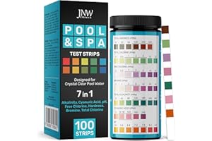 JNW DIRECT JNW 7-in-1 Pool Test Strips, 100 Quick & Accurate Test Strips for Pool Water, Spa Test Strips for Hot Tub, Chlorine Test Strips, Bromine, pH, Alkalinity, Hardness & More - Swimming Pool Test Kit
