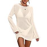 BreathSunny Womens Crochet Sheer Knit Swimsuit Coverup Beach Dress Summer 2025 Sexy Backless Boat Neck Bathing Suit Cover Up