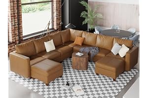 EASE MOOSE Faux Leather Sectional Sofa, 9 Seat Modular Sectional Sofa Couch U Shaped Sectional Couch with Storage Brown