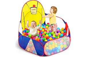 Eocolz Kids Ball Pit Large Pop Up Childrens Ball Pits Tent for Toddlers Playhouse Baby Crawl Playpen with Basketball Hoop and Zipper Storage Bag, 4 Ft/120CM, Balls Not Included (Blue Yellow Red)