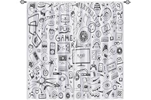YUANZU Video Game Curtains W42 x L63 Inch Rod Pocket Kids Computer Gamepad Sports Rocket Teen 90's Print Pattern Privacy Fabric Window Drapes for Boys Girls Bedroom Nursery Baby Playroom 2 Panels