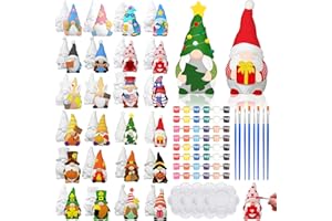 Sinmoe 24 Pcs Holiday Seasonal Paint Your Own Ceramics Gnomes Thanksgiving Christmas Fall Ceramics to Draw for Adults Paintable Blank Gnomes Statues Plaster Figurines with Brush Palette Paint