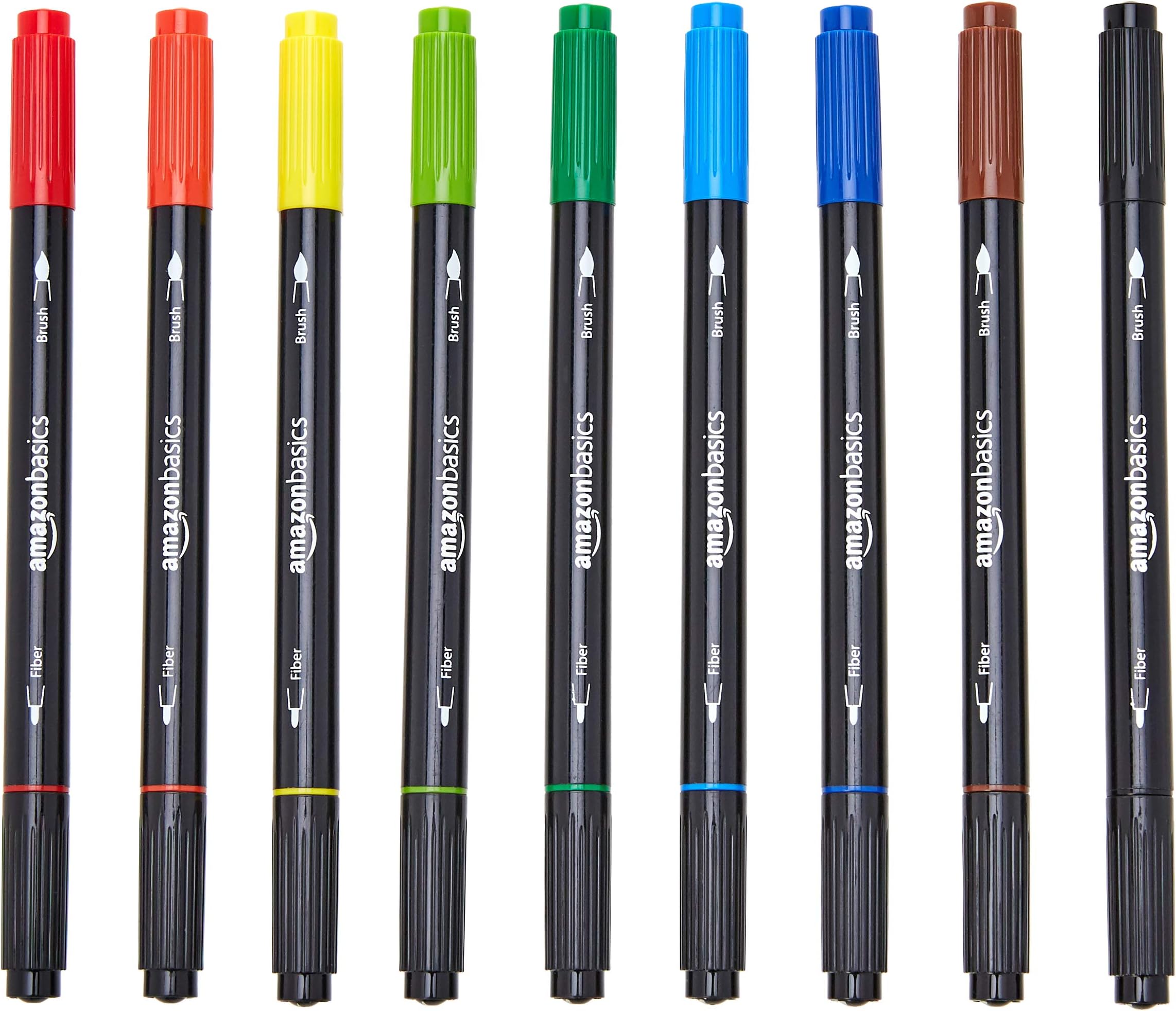 Amazon Basics Dual-Tip Calligraphy Brush Pens - 9 Primary Colors
