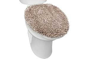 TOWN & COUNTRY BASICS Spa Step Noodle Solid Bathroom Toilet Lid Cover, Plush, Soft, and Absorbent, Machine Washable, Taupe, 18.5"x19.6"