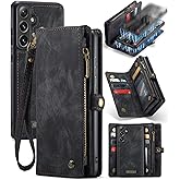 Kowauri Wallet Case for Samsung Galaxy S25, Zipper Purse Folio Leather Wallet with Card Holder Wrist Strap Detachable Magnetic Shockproof Protective Back Case for Samsung Galaxy S25 (Black)