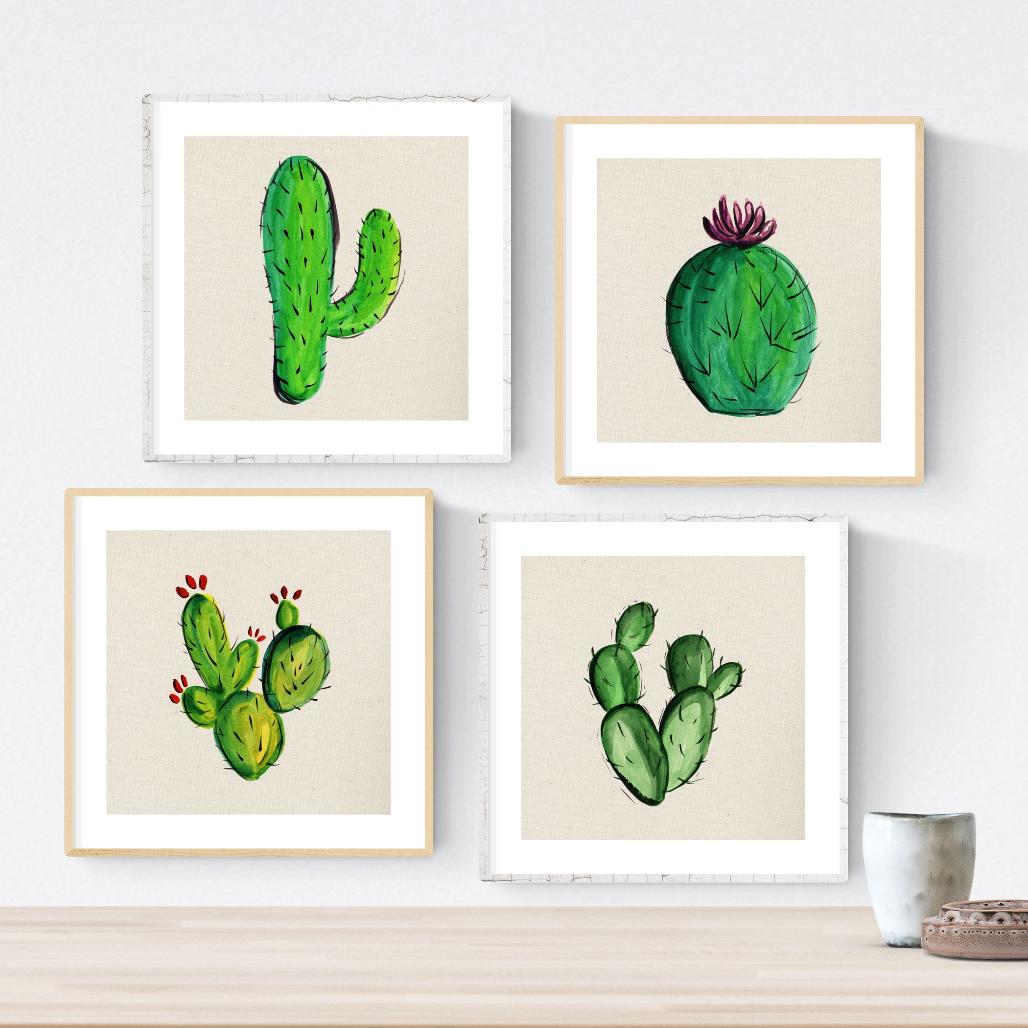 Nacnic Pack of Three and Four Sheets of Cactus Size: 20 x 20 cm. Square Posters with Printed Images Bring a green touch to your home. Cactus Sheets for Framing Paper 250gsm Pack 7 - four pictures