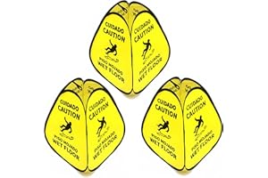 KRAKEN SIGN CO. Kraken Sign Co - Extra Large Pop-up Signs, Yellow 4-Sided English/Spanish Warnings, Pop-up Caution Wet Floor Sign 25 inch for Restaurant, Commercial and Industrial Safety (3 Pack)