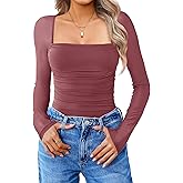 Avidlove Women's Square Neck Mesh Long Sleeve Bodysuit Shirts Ruched Body Suit Sexy Sheer Tops Date Night Outfit