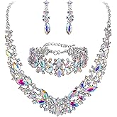BriLove Women's Wedding Bridal Austrian Crystal Marquise Cluster Collar Necklace Dangle Earrings Set