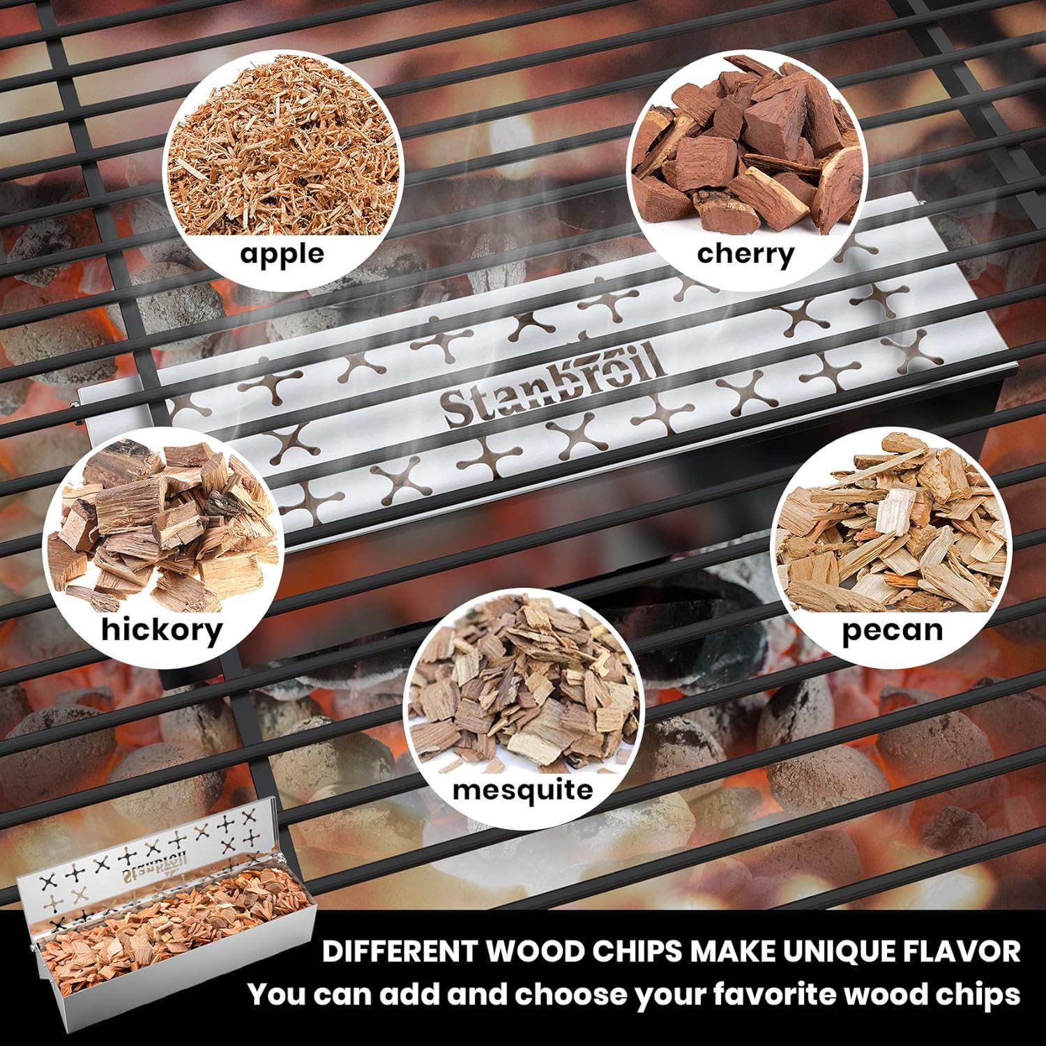 Stanbroil Double V-shape Smoker Box for Charcoal & Gas Grill, Unique W-Shape Design on Bottom, Provides Great Smoky Flavor, Stainless Steel: Kitchen & Dining