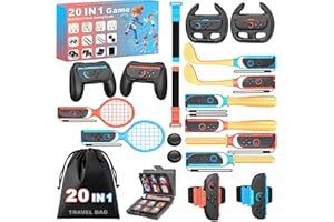 Larstylee 20 in 1 Switch 2 Sports Accessories Bundle Pack, Switch Sports Games Family Party Kit with Carry Bag & 24 Game Card Case for Christmas Gift
