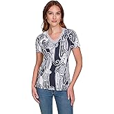 Nautica Womens Stripe V-Neck Short Sleeve T-Shirt